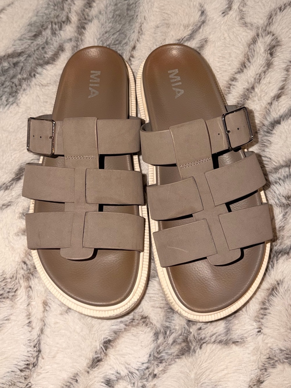 Mia taupe cage slide on sandals Sz 8.5